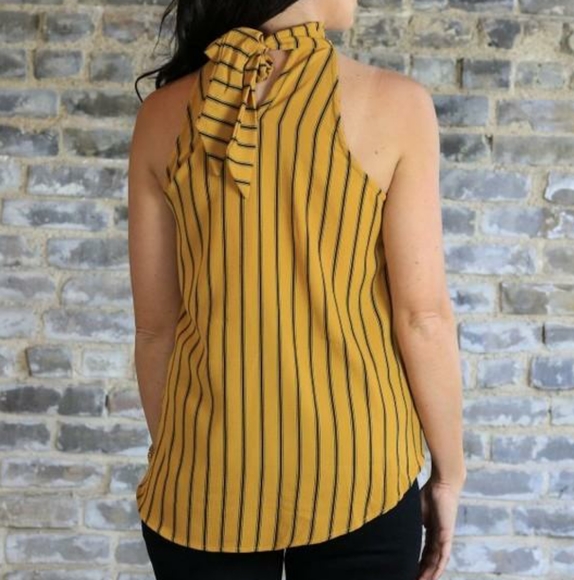 mustard Yellow Striped Sleeveless Shirt - Picture 2 of 3